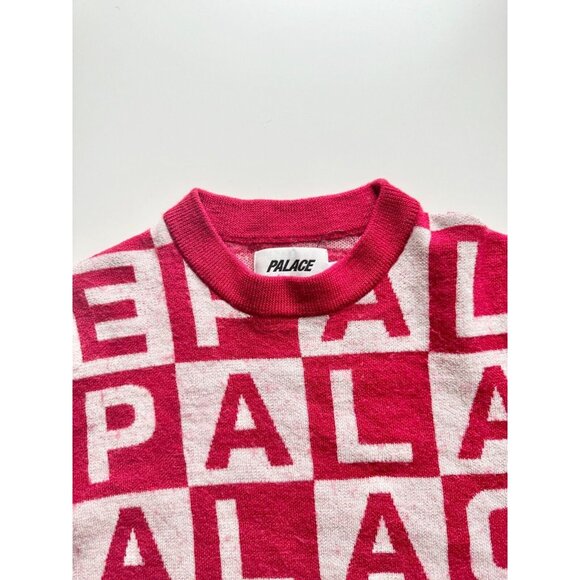 PALACE Check-It Knit Red White Logo Check Wool Blend Crew Neck Sweater, Size L - Picture 11 of 16